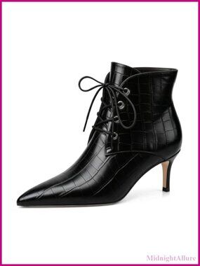 Eldof Kitten Low Heel Ankle Boots Pointed Toe Lace Up Comfortable Walking